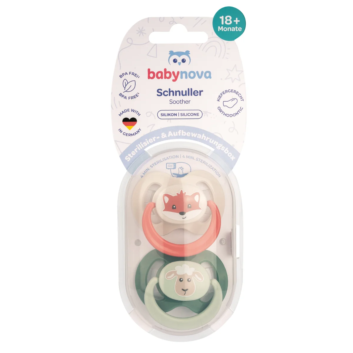 Suzete multicolore cu inel Talia 3 + Steribox, 2 bucati, Baby Nova