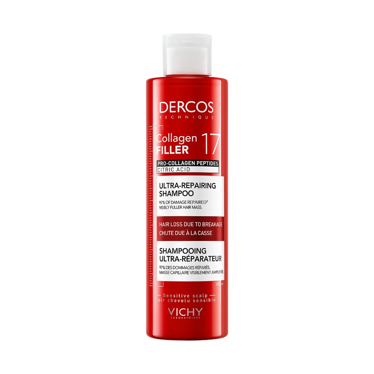 Sampon ultra-reparator pentru par deteriorat si fragil Dercos Collagen 17 Filler, 200ml, Vichy