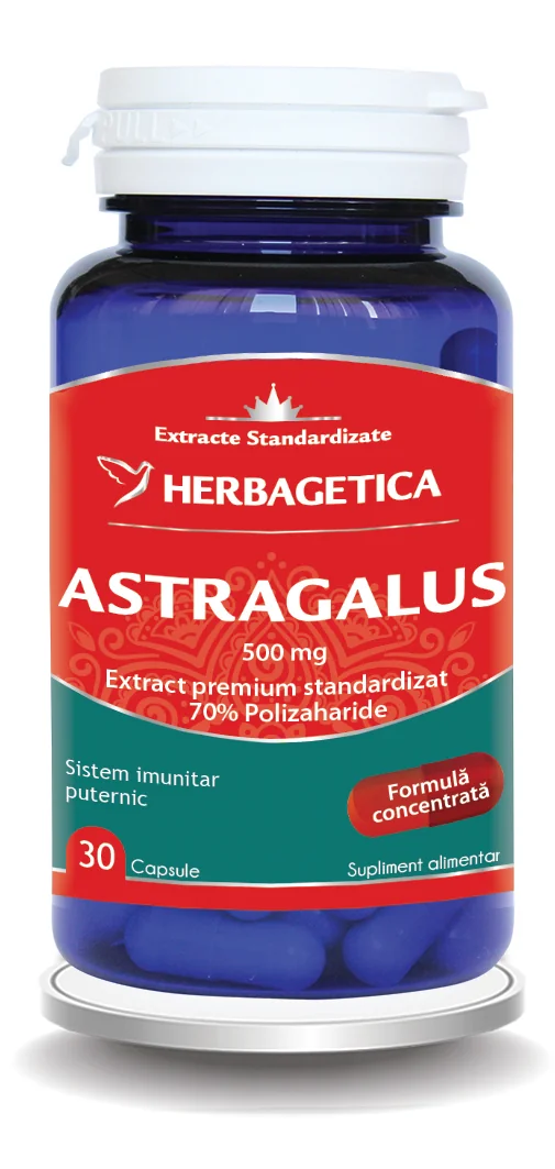 Astragalus 500mg cu 70% Polizaharide, 30 capsule, Herbagetica