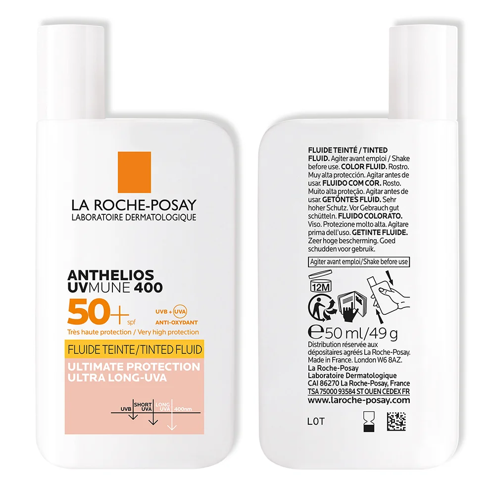 Fluid colorat cu protectie solara SPF 50+ textura ultra-fluida pentru ten sensibil Anthelios UV-Mune 400, 50ml, La Roche-Posay