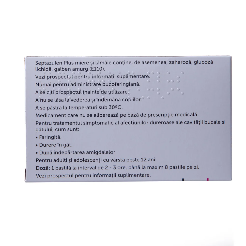 Septazulen Plus miere si lamaie 2 mg/0.6 mg/1.2 mg, 24 pastile, Lozy's Pharmaceuticals