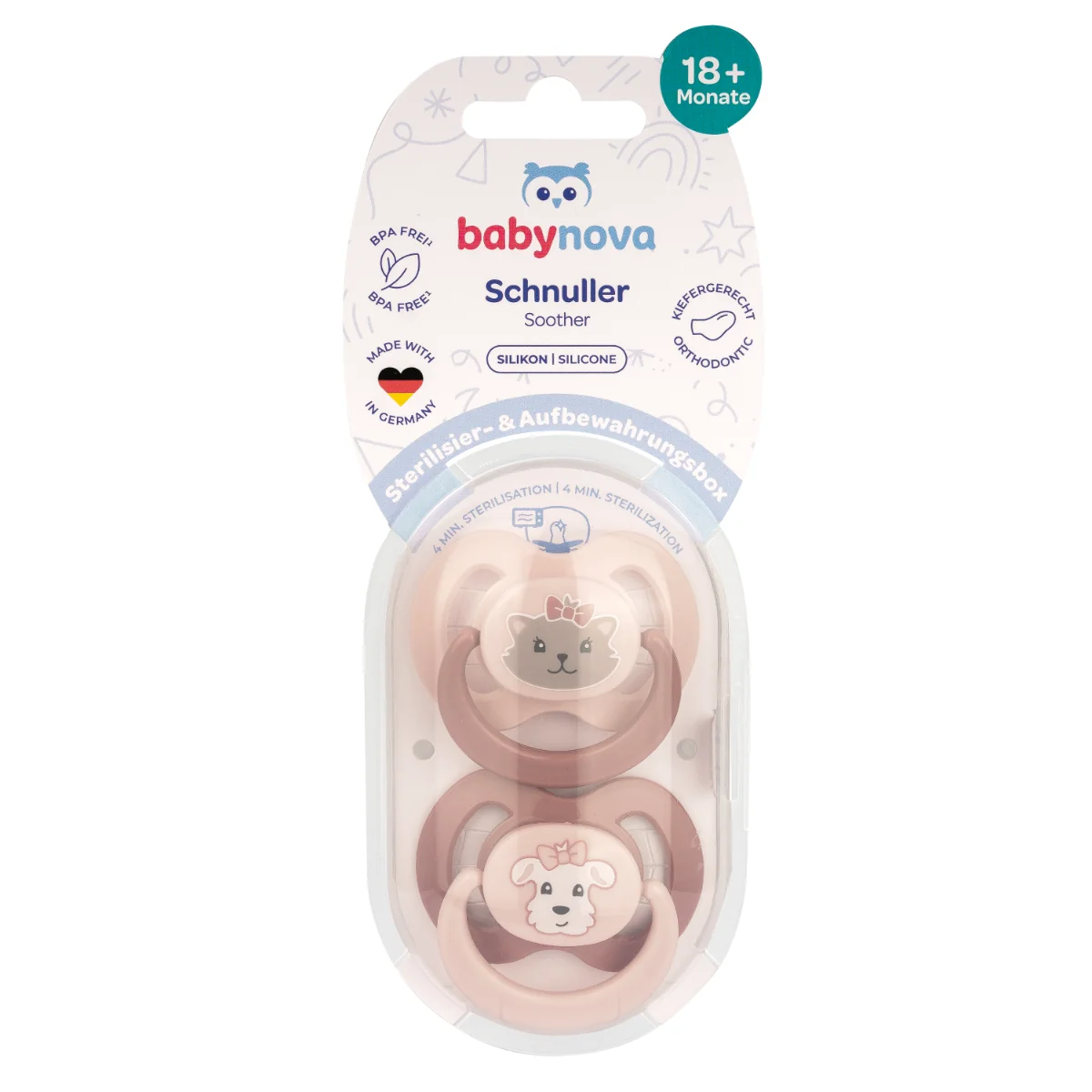 Suzete multicolore cu inel Talia 3 + Steribox, 2 bucati, Baby Nova