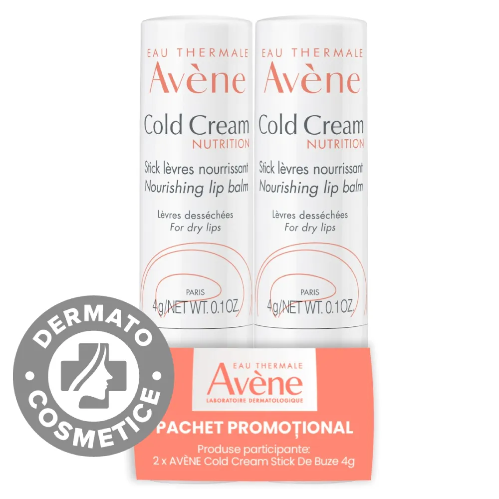 Pachet Promo Stick de buze Cold Cream 1+ 70% reducere la al doiea produs, 4g+4g, Avene
