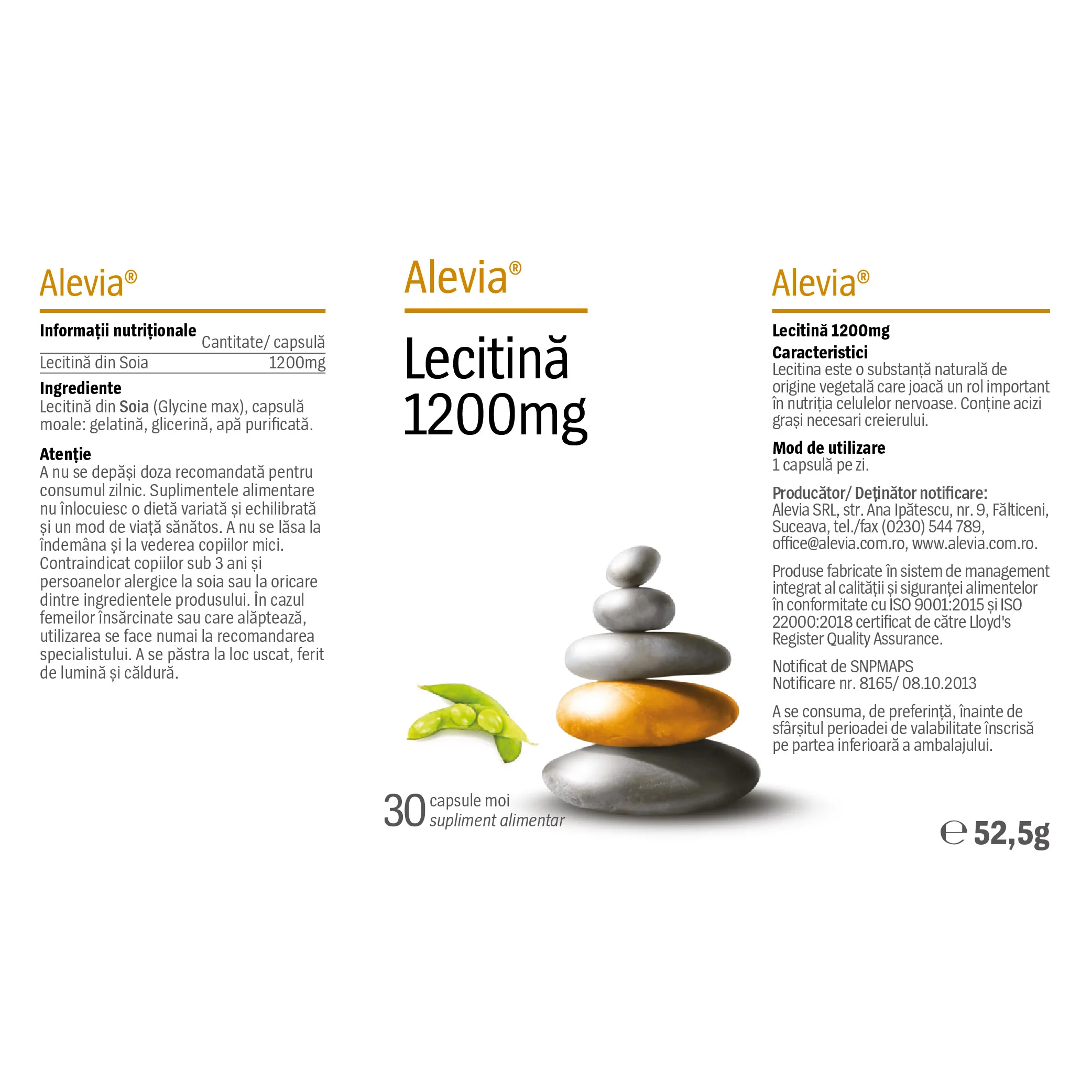 Lecitina 1200mg, 30 capsule moi, Alevia