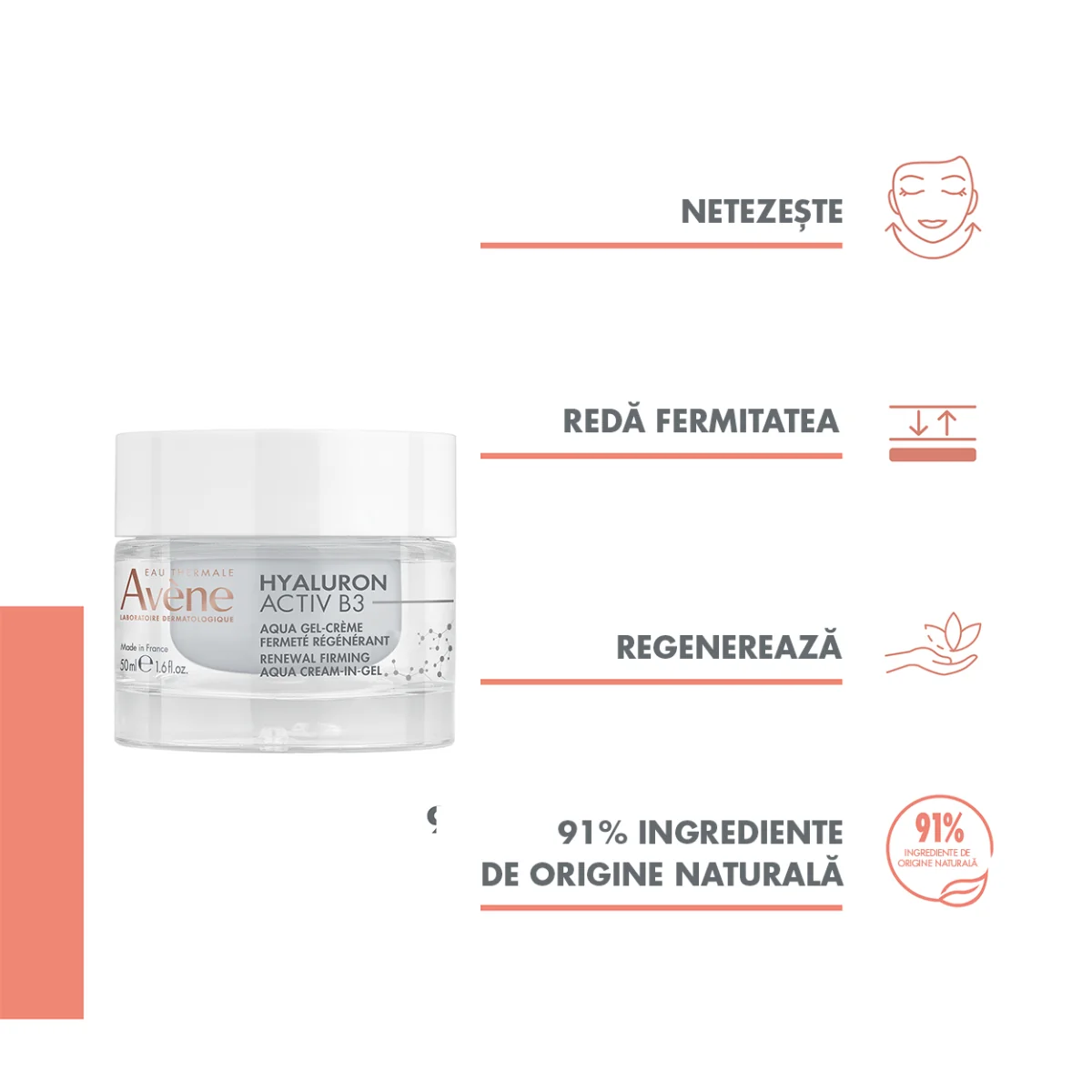 Crema pentru regenerare celulara Aqua-gel Hyaluron Activ B3, 50ml, Avene