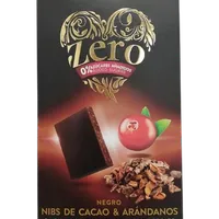 Ciocolata neagra cu merisoare fara zahar si gluten 52% cacao Zero, 125g, Torras