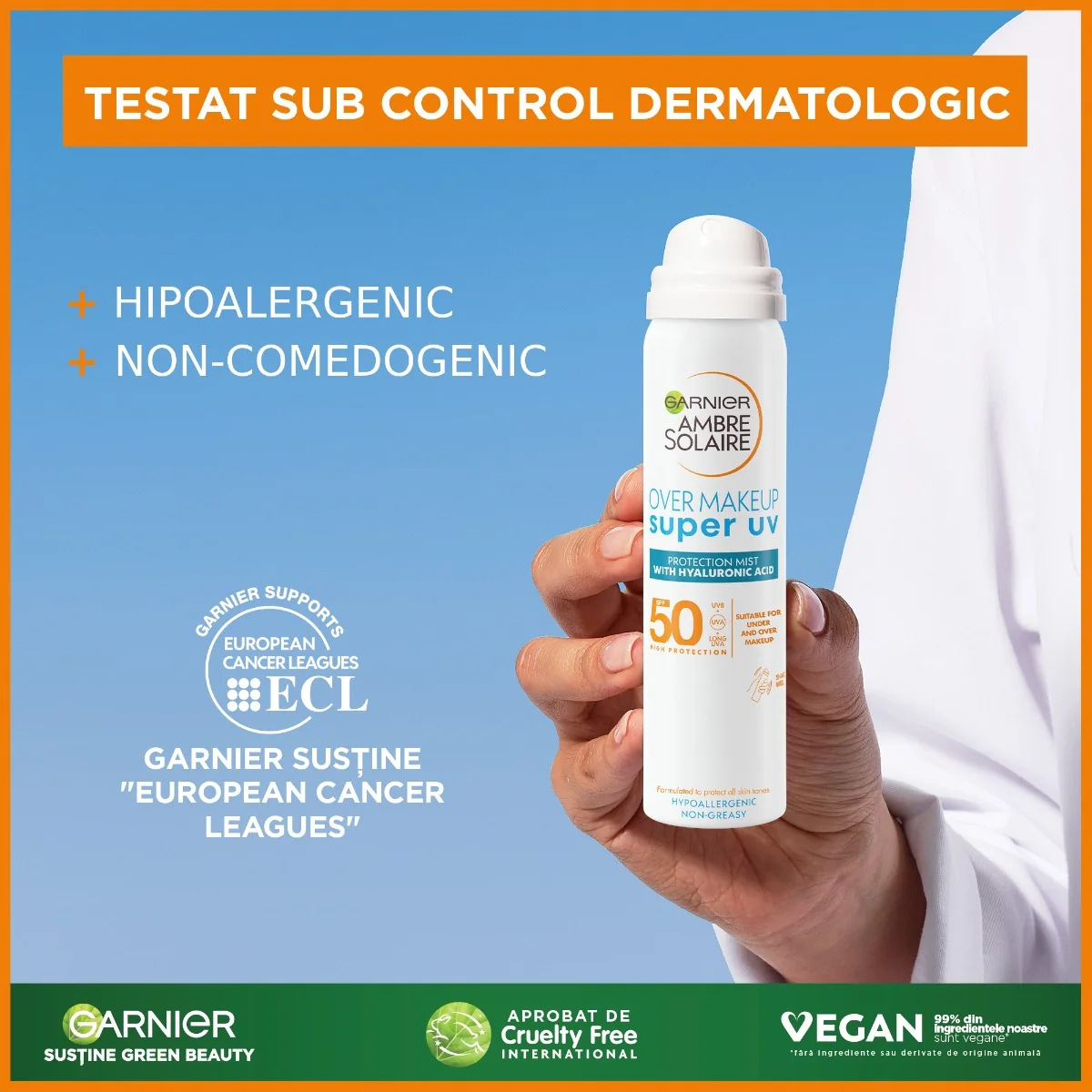 Spray pentru fata Ambre Solaire Over Makeup SPF50+, 75ml, Garnier