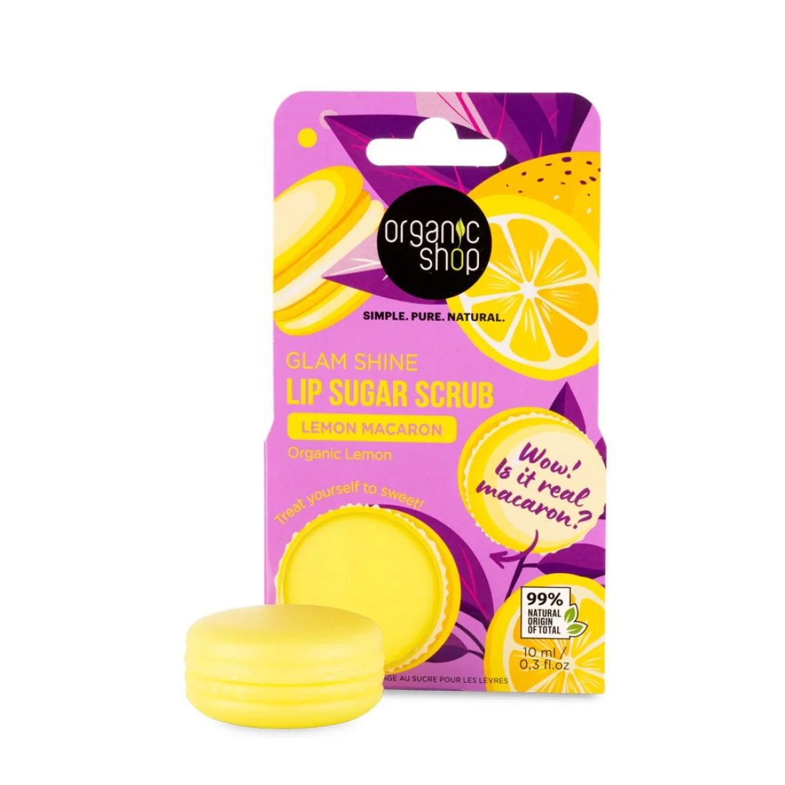 Scrub de buze Lemon Macaron Glam Shine, 10ml, Organic Shop