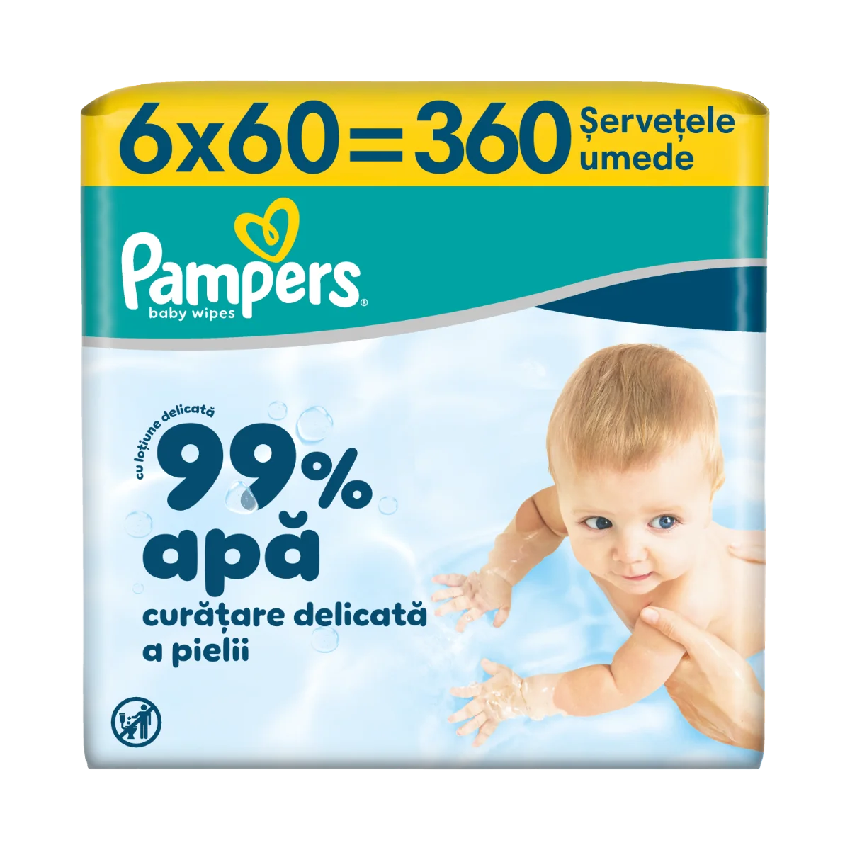 Servetele umede 99% apa cu lotiune usoara, 360 bucati, Pampers