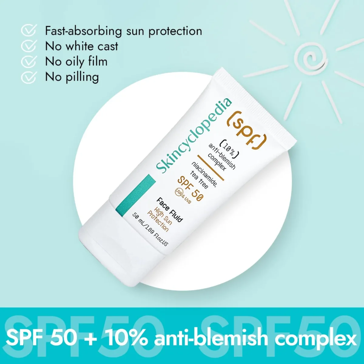 Fluid cu SPF50 pentru ten mixt gras sau predispus la imperfectiuni, 50ml, Skincyclopedia