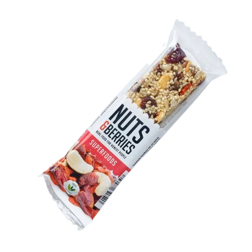 Baton crocant ECO cu nuci physalis si goji Superfoods, 40g, Nuts & Berries