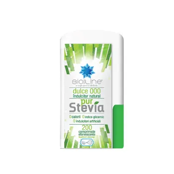 Indulcitor natural Pur Stevia Dulce 000, 200 comprimate efervescente, BioSunLine 