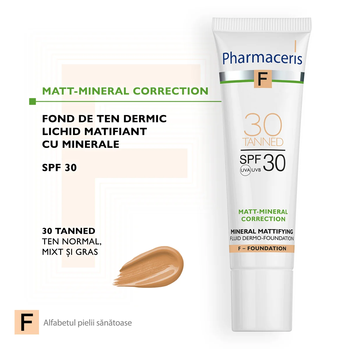 Fond de ten fluid matifiant mineral SPF30 30 Tanned F, 30ml, Pharmaceris