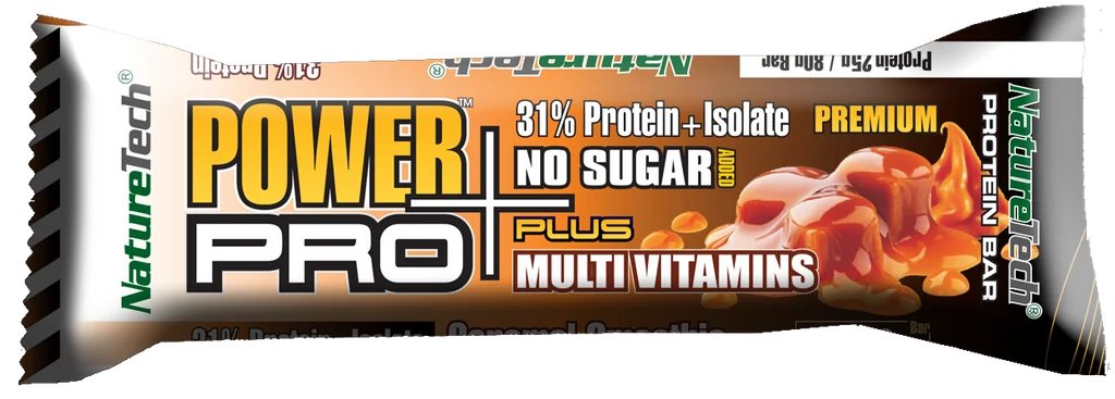 Baton energizant cu aroma de caramel Power Pro Plus, 80g, Nature Tech