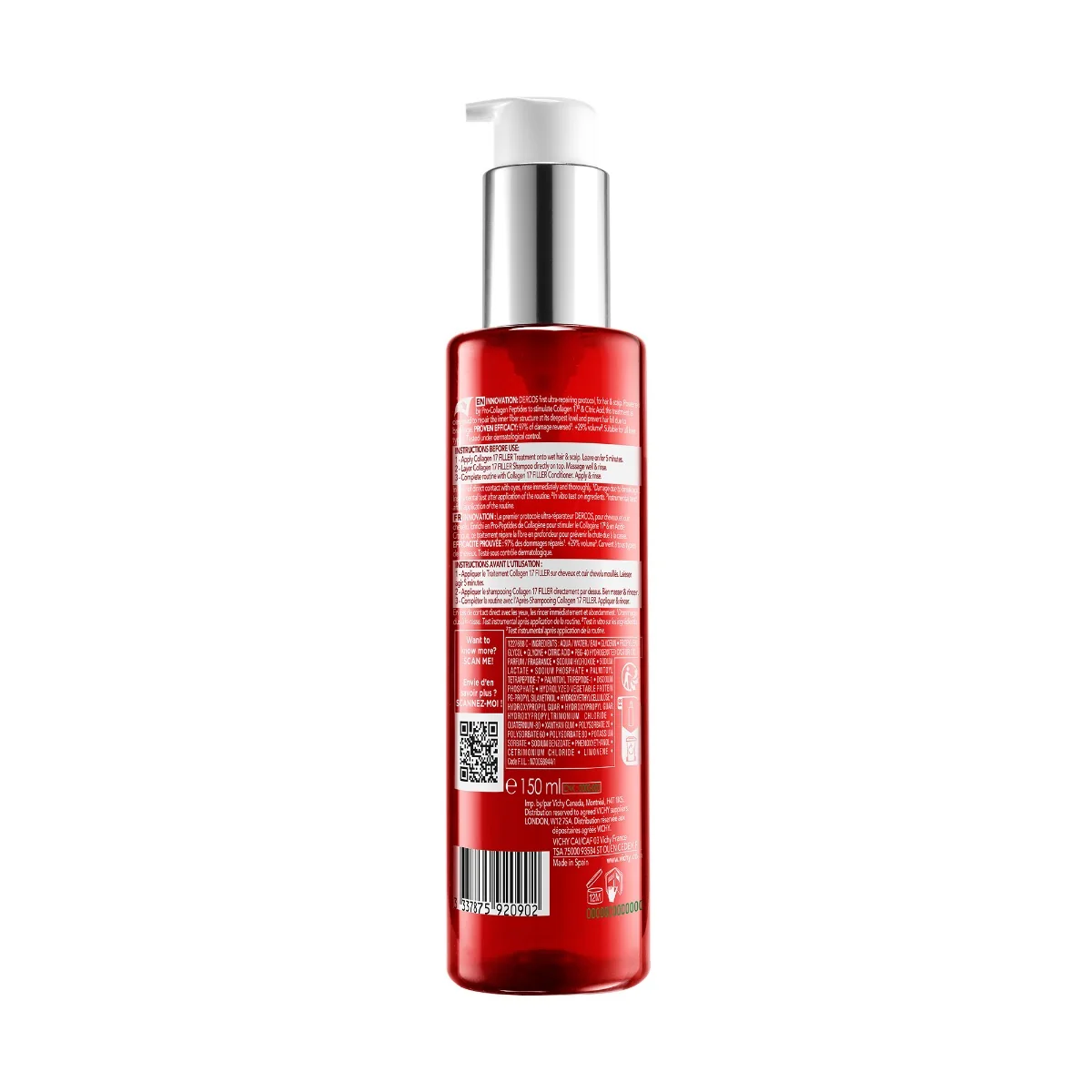 Tratament ultra-reparator cu peptide pro-colagen si acid citric Dercos Collagen 17 Filler, 150ml, Vichy