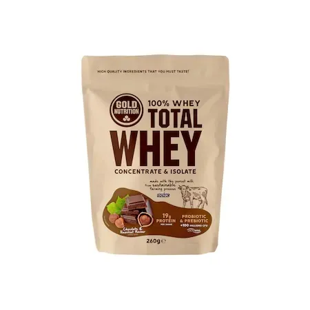 Pudra proteica Total Whey cu ciocolata si alune, 260g, Gold Nutrition