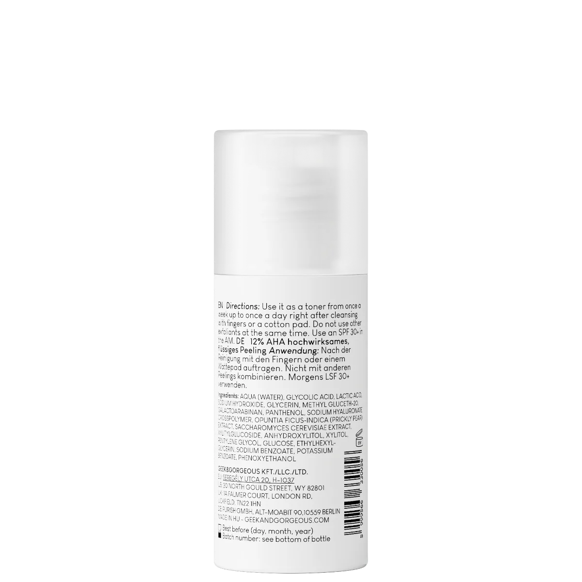 Lotiune exfolianta 12% AHA + Extract de cactus Smooth Out, 30ml, Geek&Gorgeous