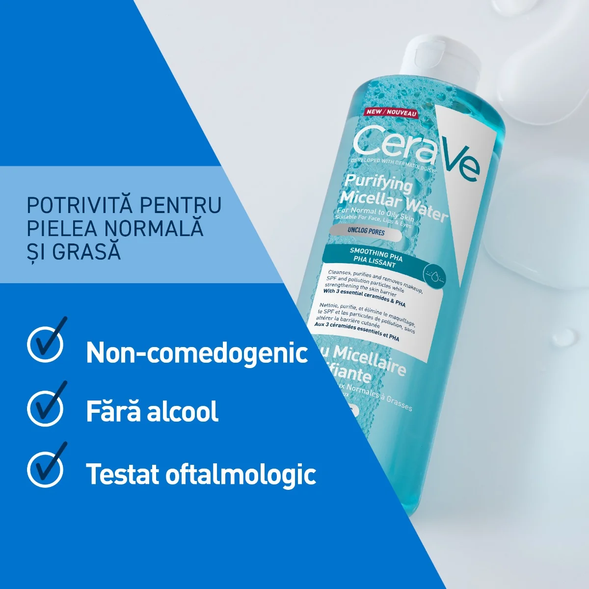 Apa micelara purifianta pentru ten normal si gras, 400ml, CeraVe