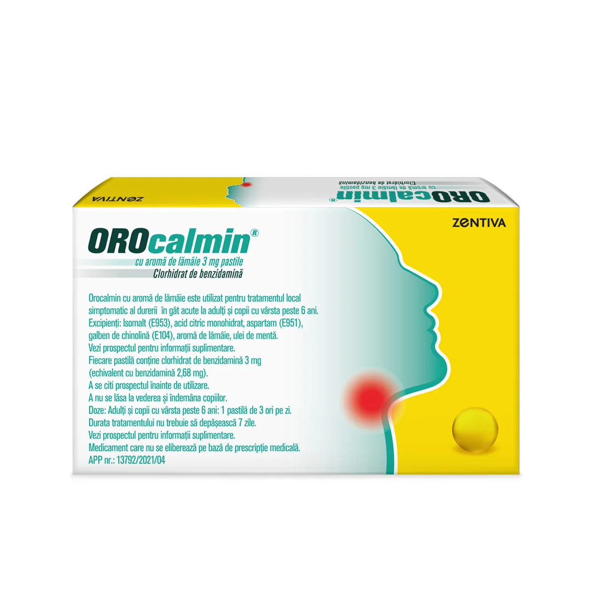 Orocalmin 3 mg cu aroma de lamaie, 20 pastile, Zentiva | Dr.Max Farmacie