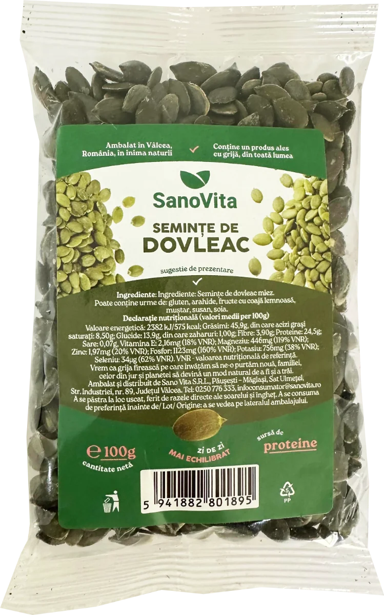Seminte de dovleac, 100g, SanoVita