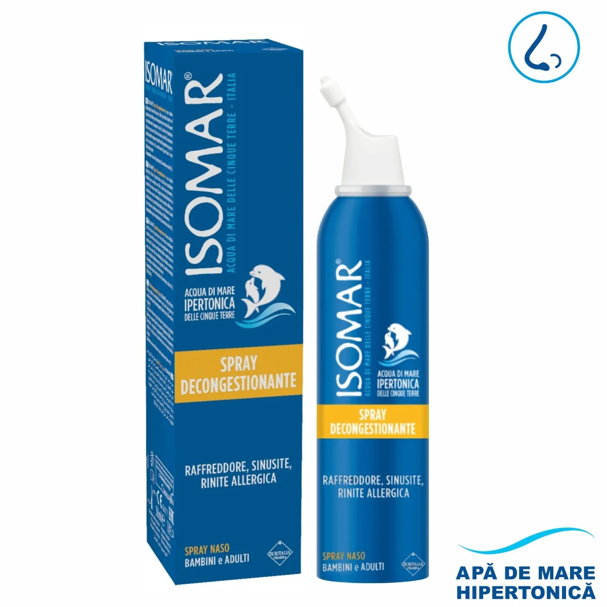 Spray nazal decongestionant cu apa de mare hipertonica Isomar 12+, 50ml, Euritalia