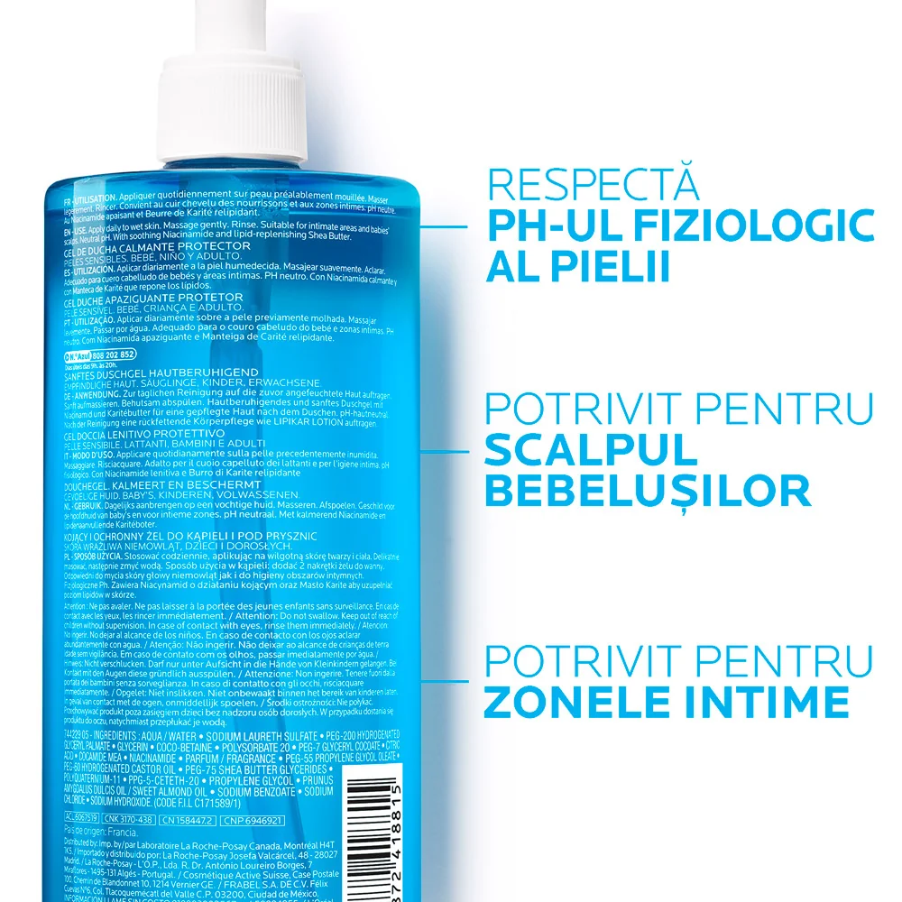 Pachet Gel de dus calmant Lipikar 400ml + Rezerva 400ml + Balsam Lipikar Baume Light AP+M 15ml, La Roche-Posay