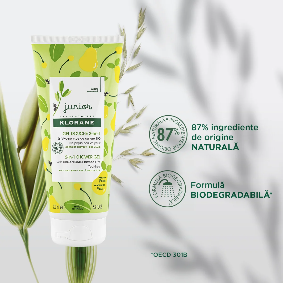 Gel pentru corp si par aroma pere, 200 ml, Klorane Junior