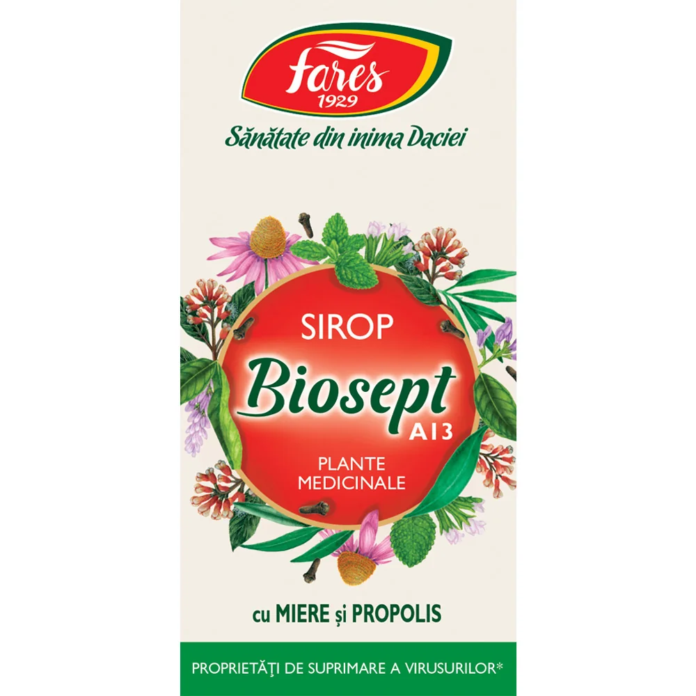 Sirop Biosept sirop A13 plante medicinale cu miere si propolis, 100 ml, Fares