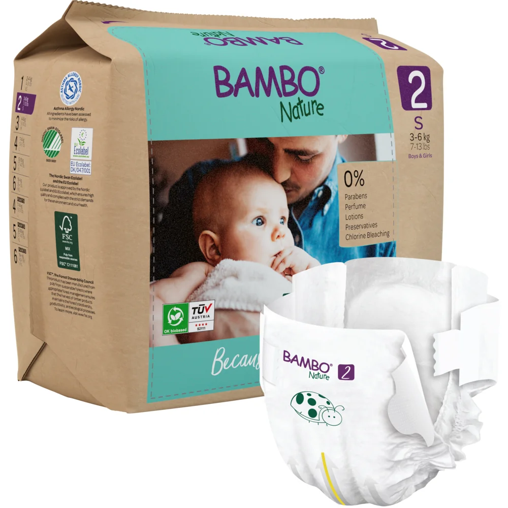 Scutece Eco Paper Bag Marimea Nr. 2 pentru 3-6 kg, 180 bucati, Bambo Nature