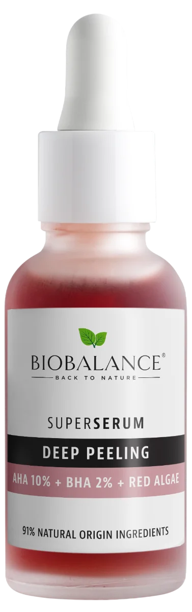 Super Serum Exfoliere Profunda cu AHA 10% + BHA 2% + Extract de Alge Rosii, 30ml, Bio Balance