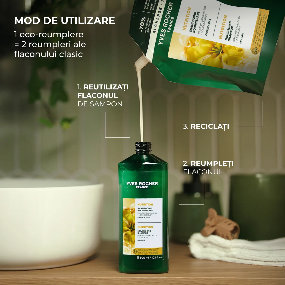 Rezerva sampon nutritiv Haircare Botanical Solutions, 600ml, Yves Rocher