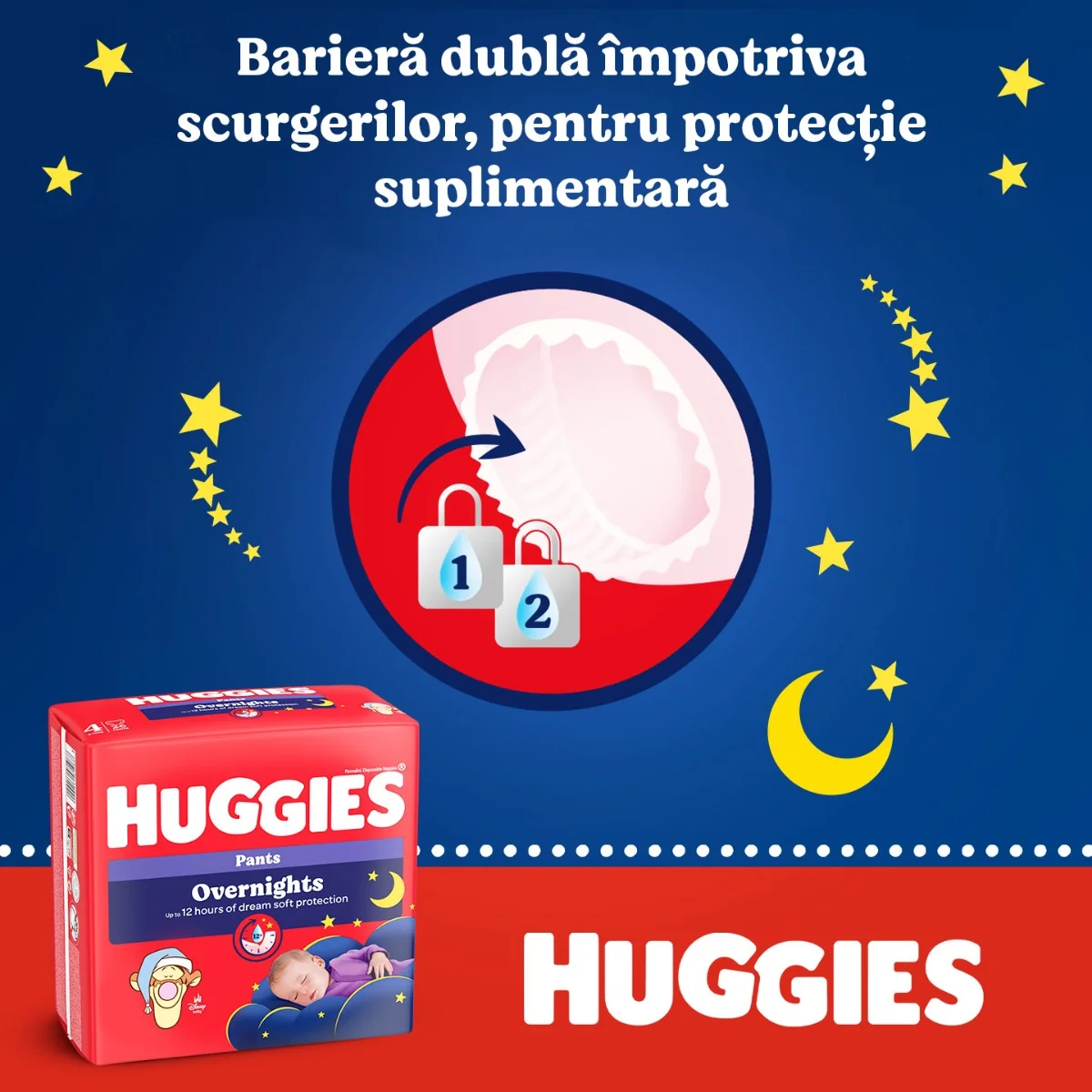 Scutece-chilotel de noapte Overnight Pants Nr. 5, 12-17kg, 24 bucati, Huggies 