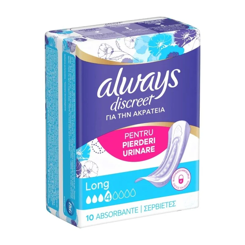 Absorbante pentru incontinenta urinara Discreet Long, 10 bucati, Always