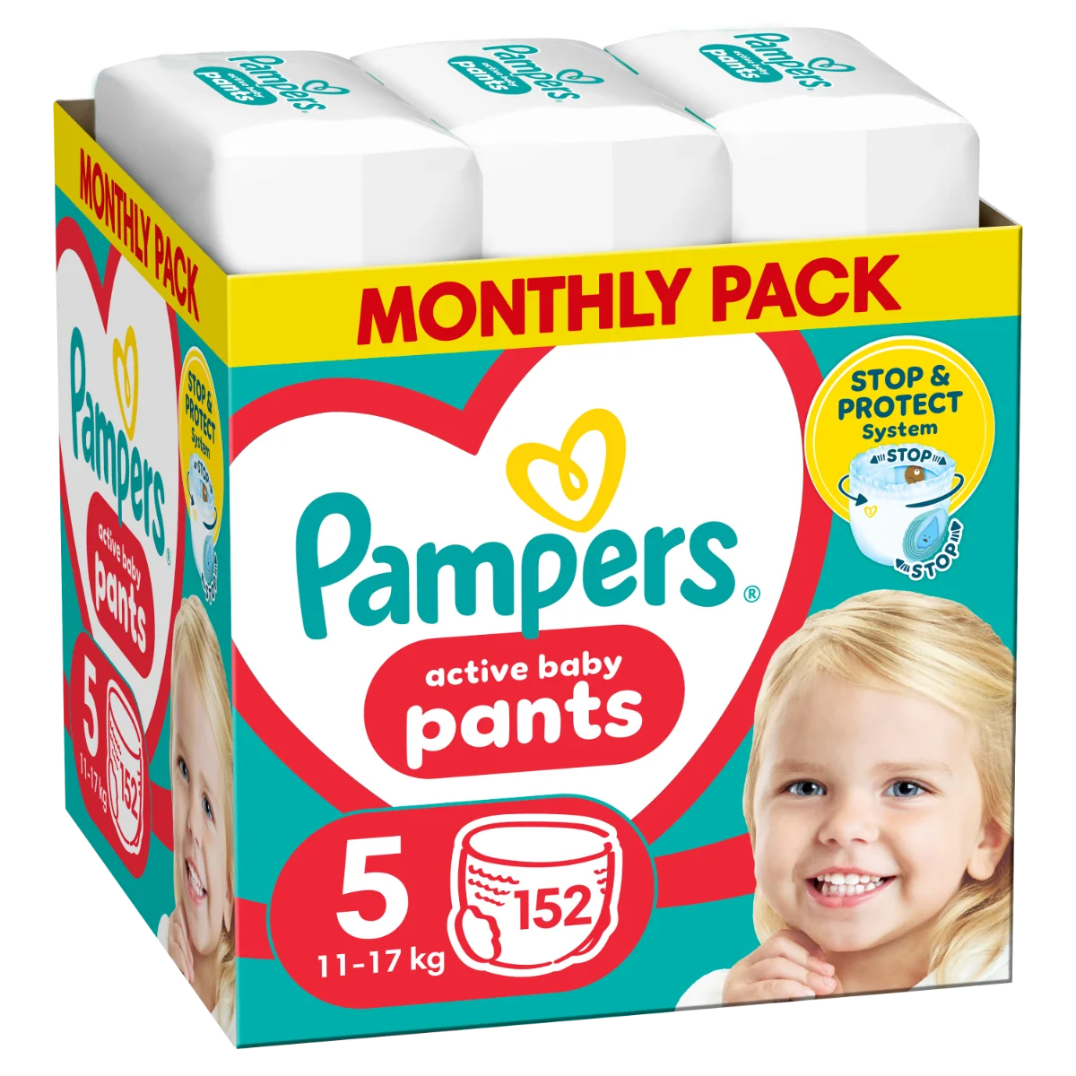 Scutece Pants Stop&Protect XXL Box Nr.5 pentu 11-17 kg, 152 bucati, Pampers