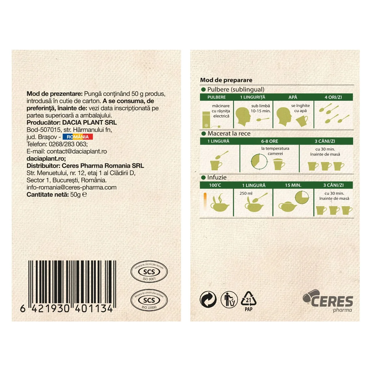 Ceai de ghimpe, 50g, Dacia Plant