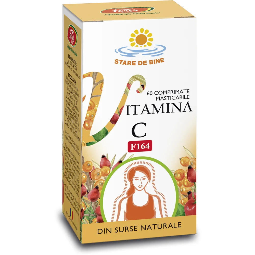 Vitamina C din surse naturale F164, 60 comprimate masticabile, Fares