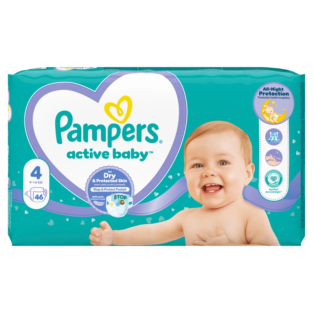 Scutece Active Baby Marimea 4 pentru 9-14 kg, 46 bucati, Pampers