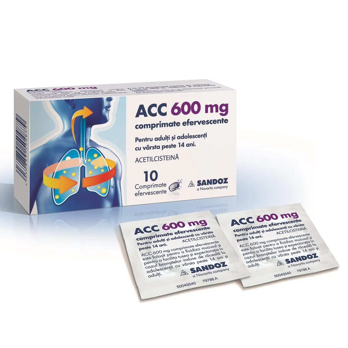 ACC 600 mg, 10 comprimate efervescente individuale, Sandoz