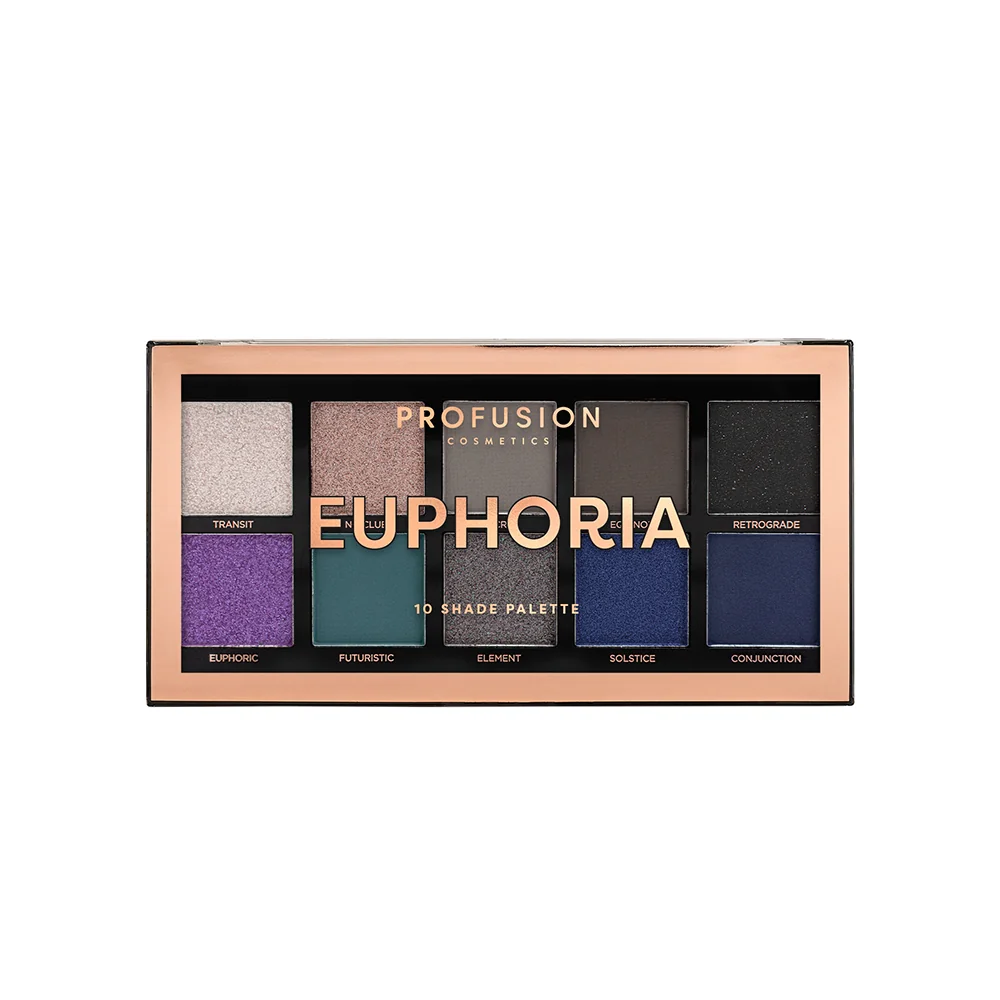 Paleta de farduri vegane cu 10 nuante Euphoria, 103g, Profusion Cosmetics