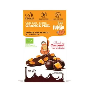 Coaja de portocala invelita in ciocolata bio fara gluten, 80g, Super Fudgio