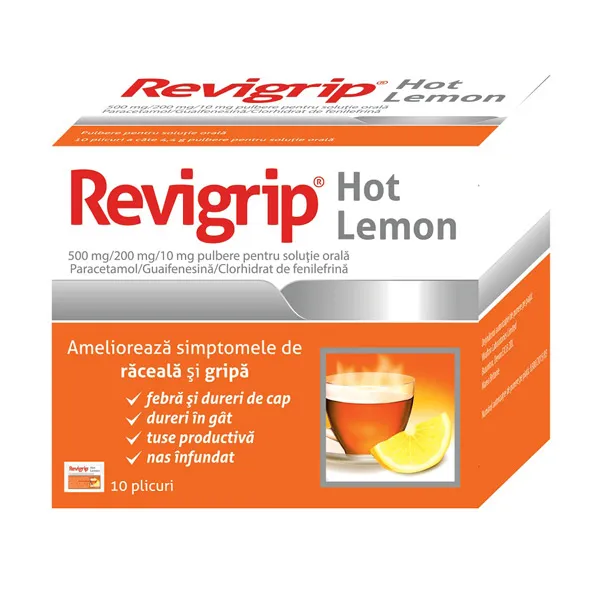 Revigrip Hot Lemon, 10 plicuri, Solacium