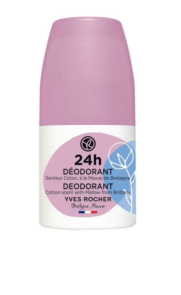 Deodorant roll-on 24h cu parfum de bumbac imbogatit cu nalba din Bretania, 50ml, Yves Rocher 