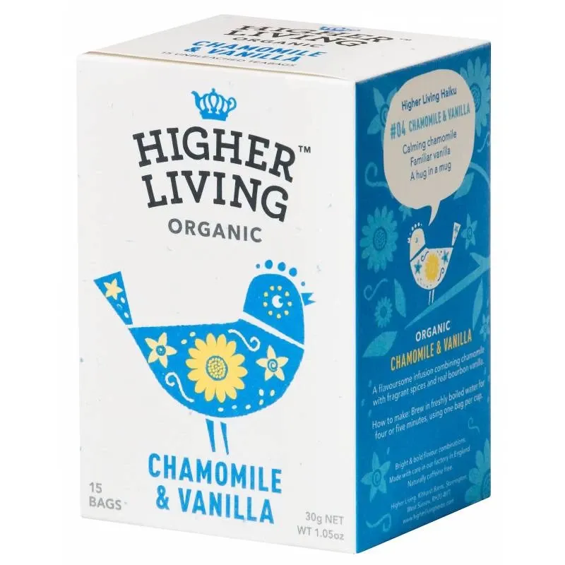 Ceai de musetel cu vanilie Bio, 15 plicuri, Higher Living