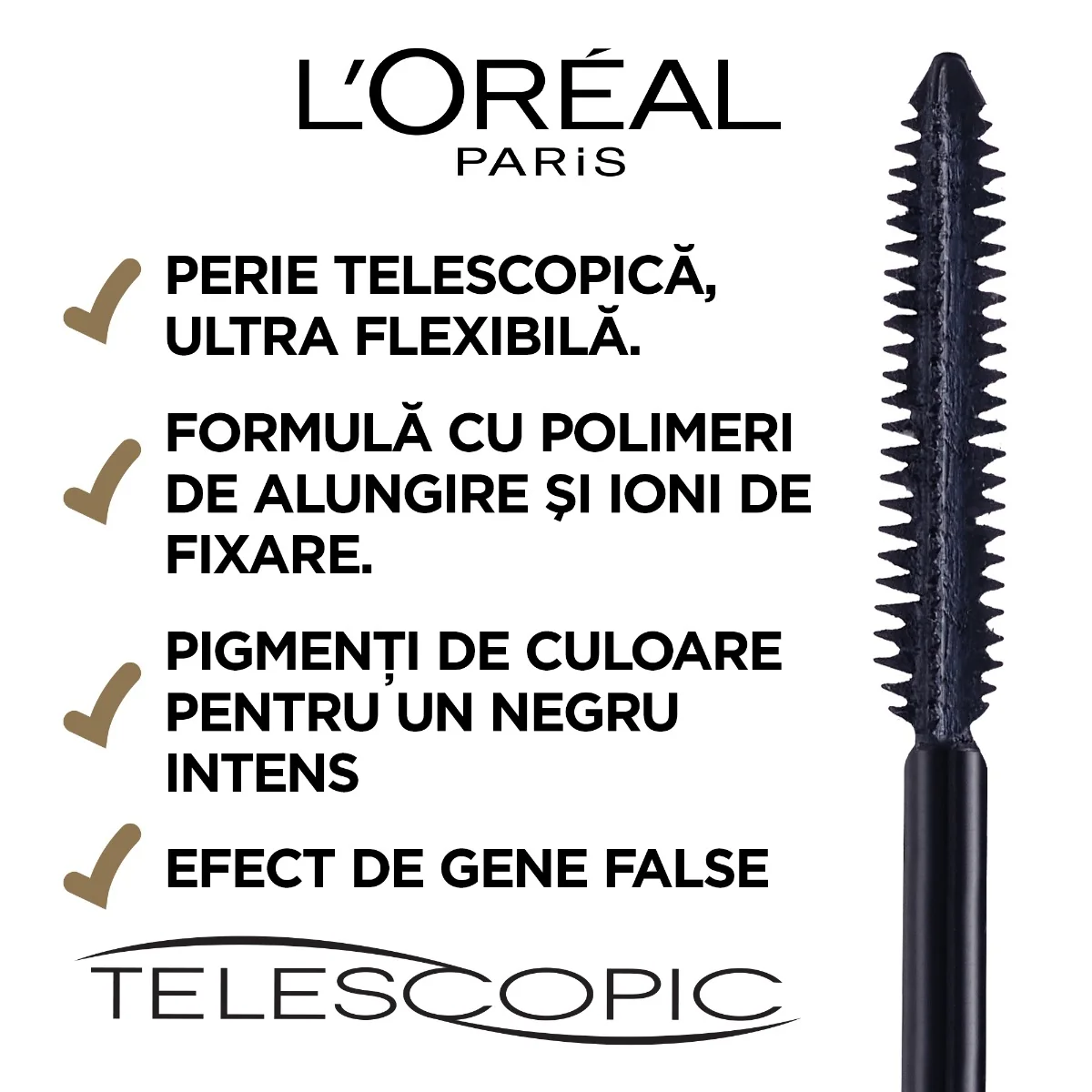 Mascara Telescopic Black Carbon, 8ml, L'Oreal Paris