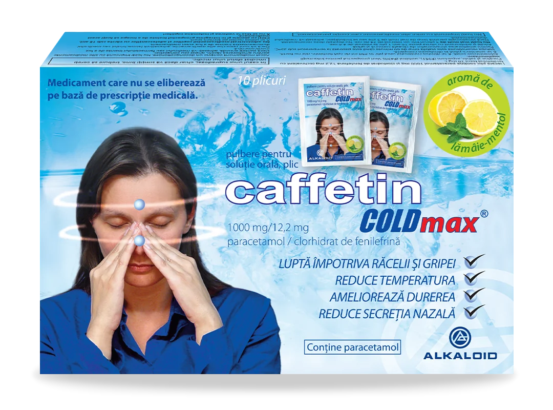 Caffetin COLDmax 1000mg/12,2mg pulbere pentru solutie orala, 10 plicuri, Alkaloid