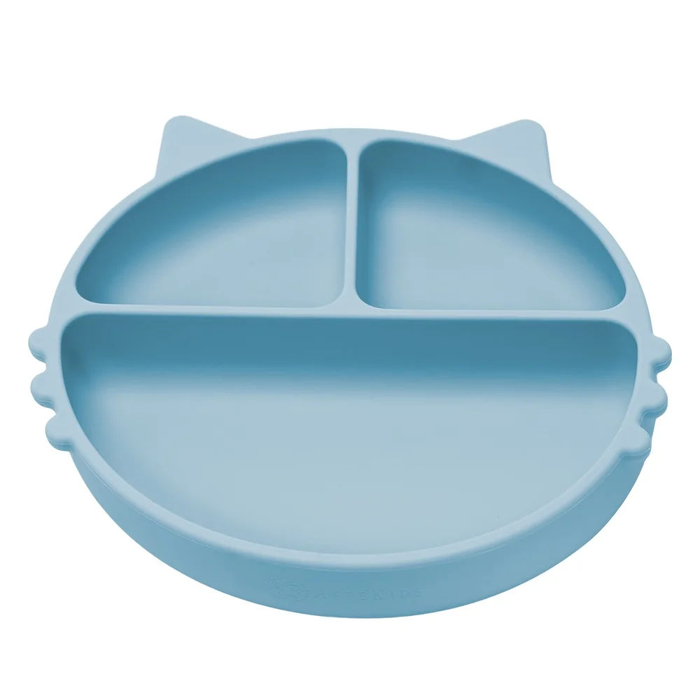Farfurie compartimentata din silicon cu ventuza Kitty Aqua Blue 6 luni+, 1 bucata, Appekids