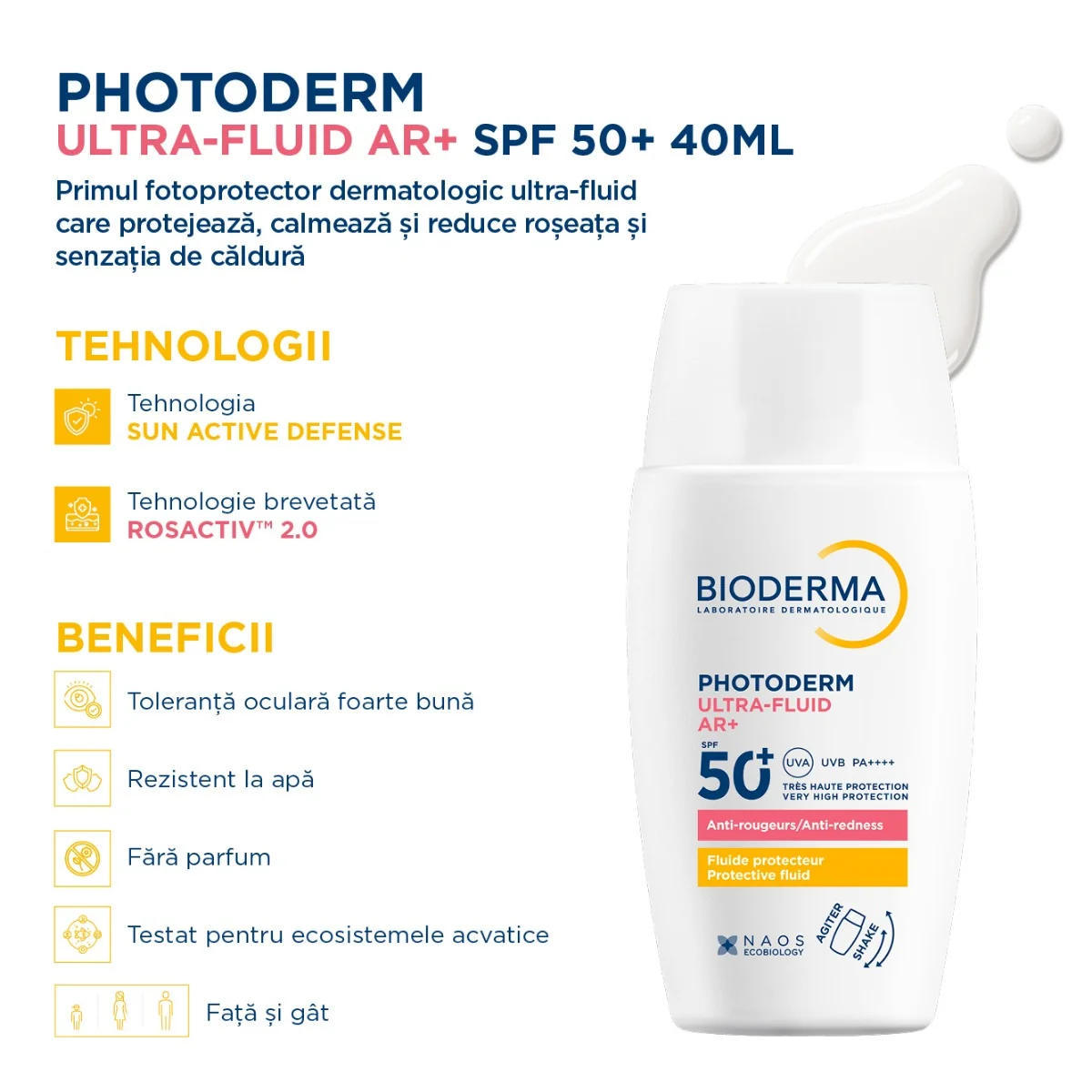 Fluid cu protectie solara SPF50+ Photoderm Ultra AR+, 40ml, Bioderma