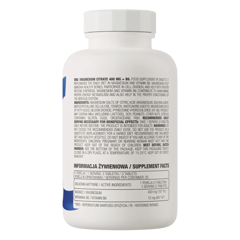 Magneziu Citrat 400mg + B6, 90 tablete, OstroVit