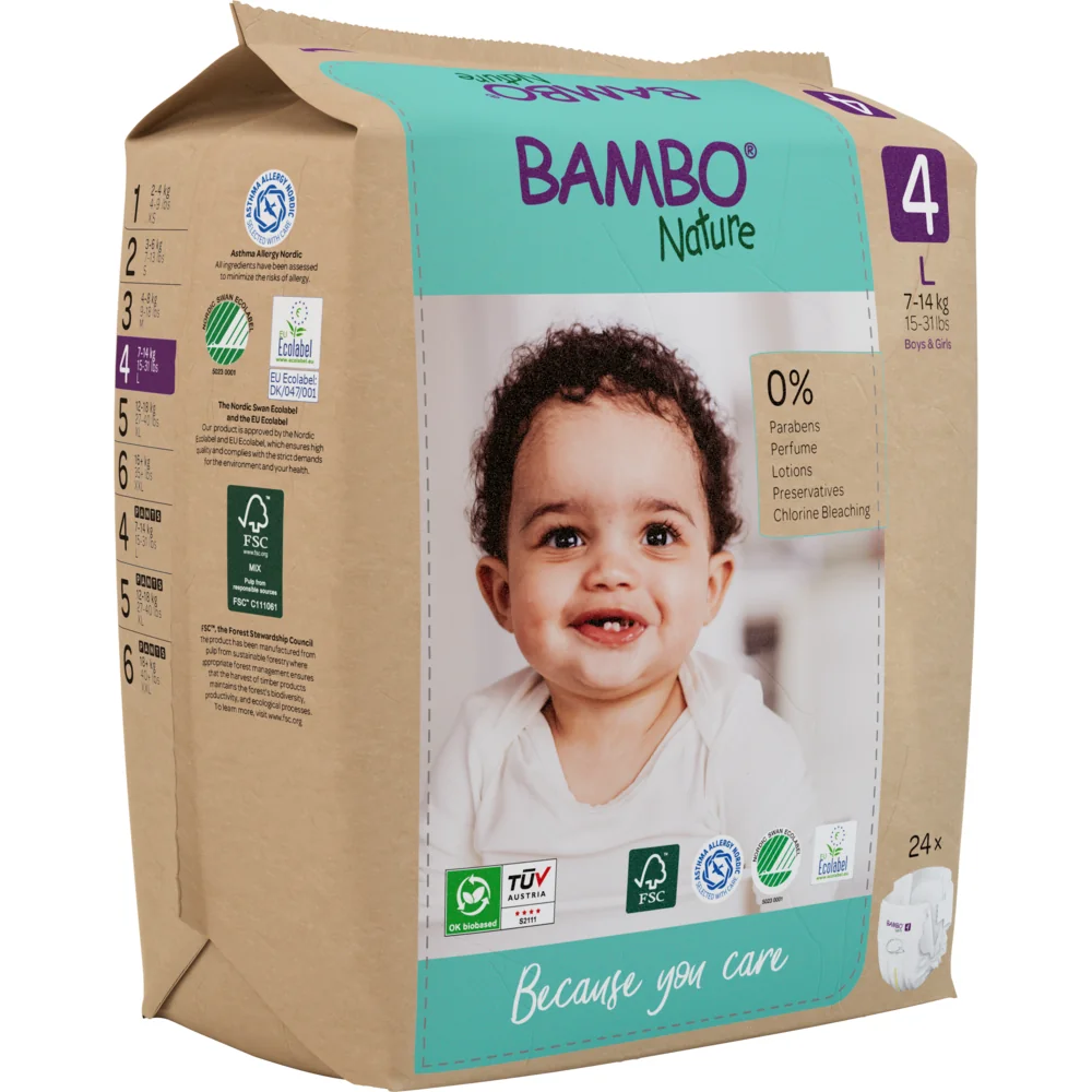 Scutece Eco Paper Bag Marimea Nr. 4 pentru 7-14 kg, 144 bucati, Bambo Nature 