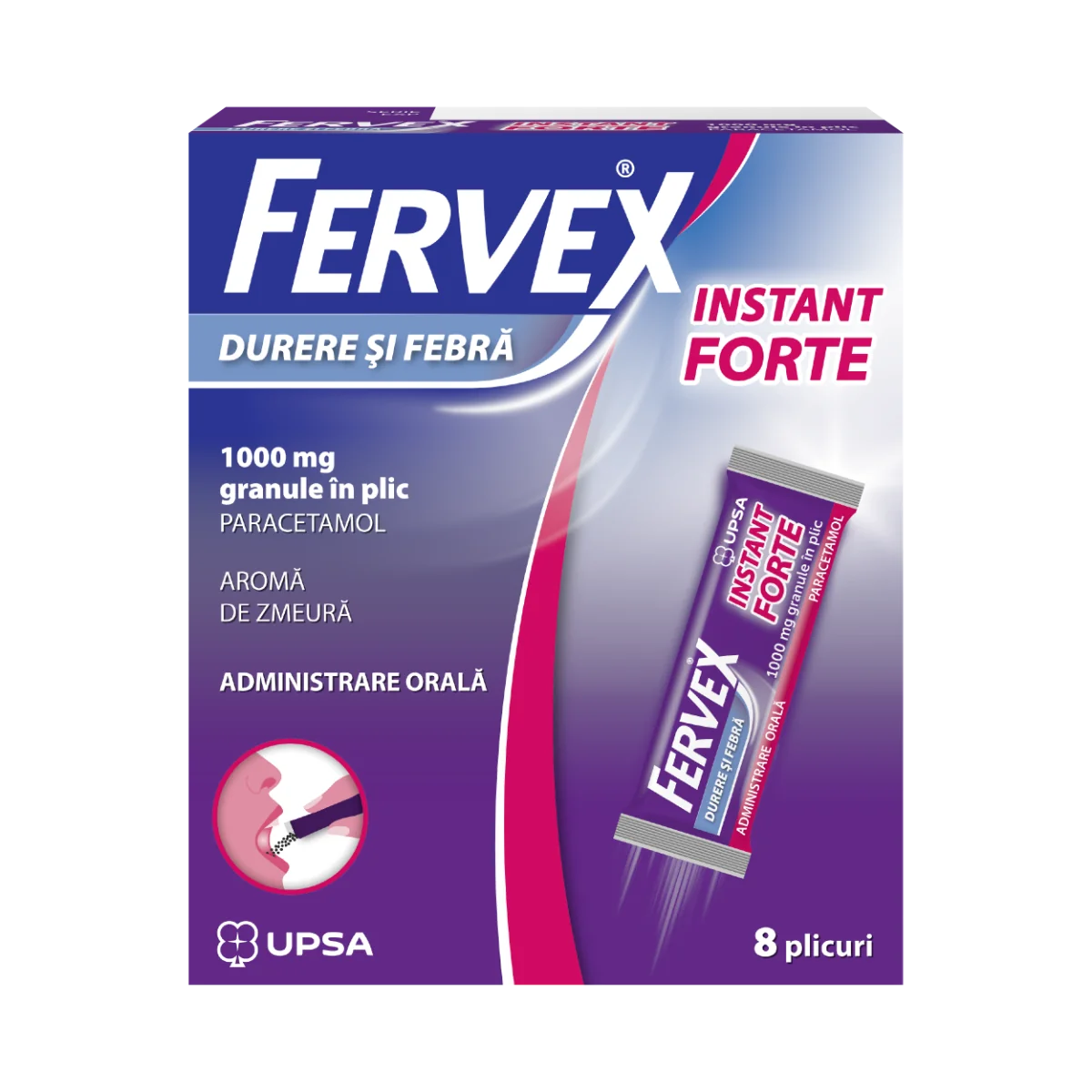 Fervex durere si febra instant forte, 1000 mg granule, 8 plicuri, Upsa